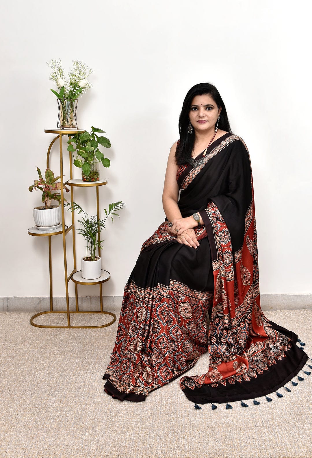 AJRAKH SAREE SATIN SILK