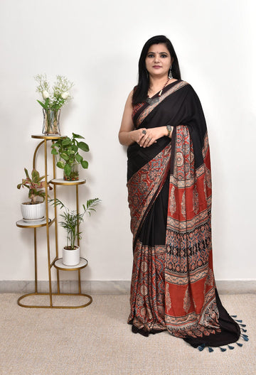 AJRAKH SAREE SATIN SILK